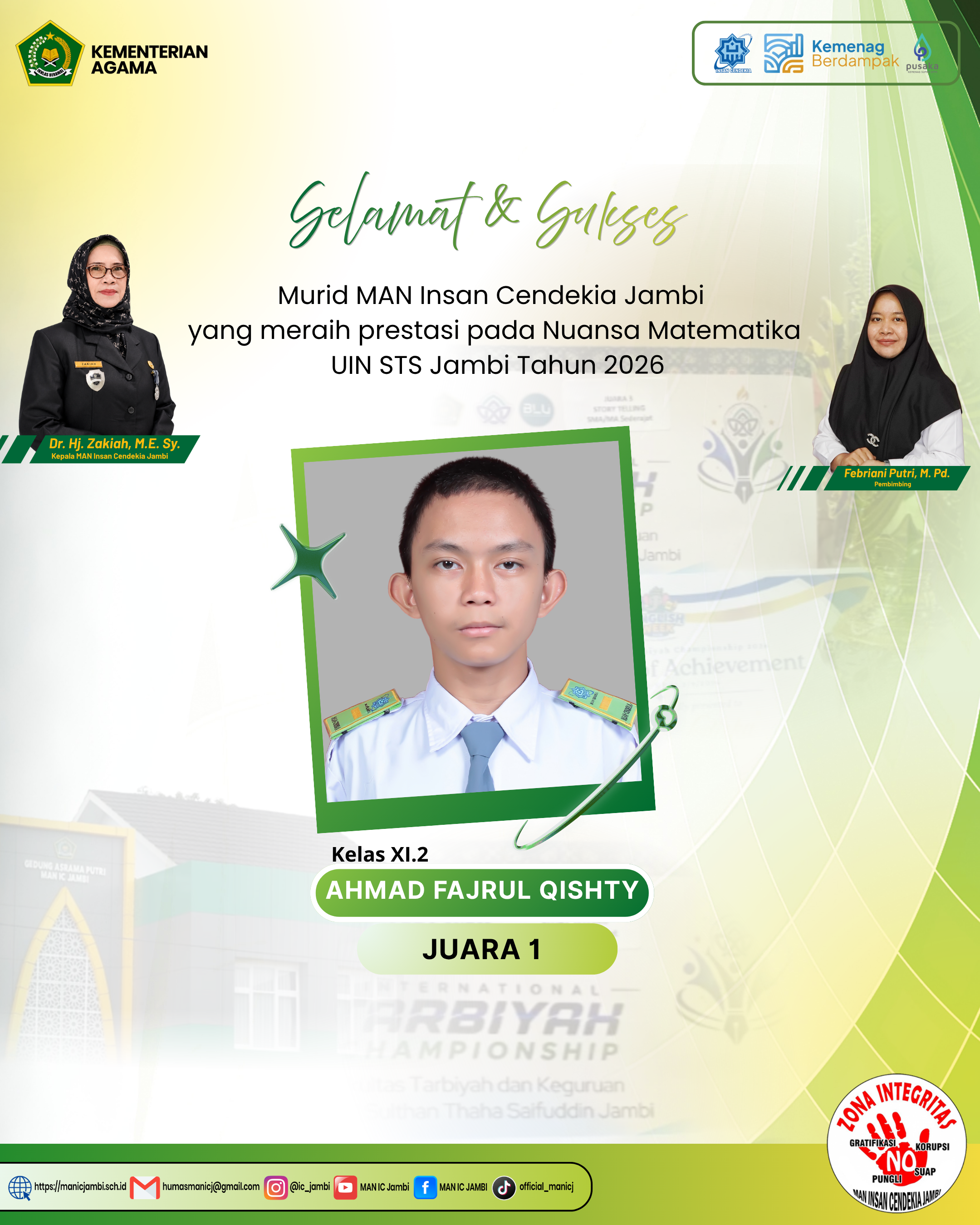 Ahmad Fajrul Qishty Raih Juara 1 Nuansa Matematika UIN STS Jambi 2026