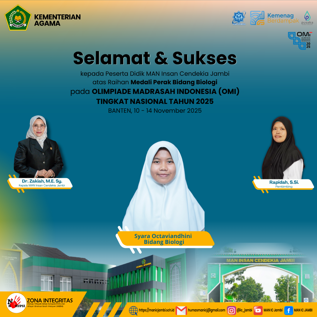 Bangga! Syara Oktaviandini Harumkan MAN IC Jambi Lewat Medali Perak Biologi Nasional
