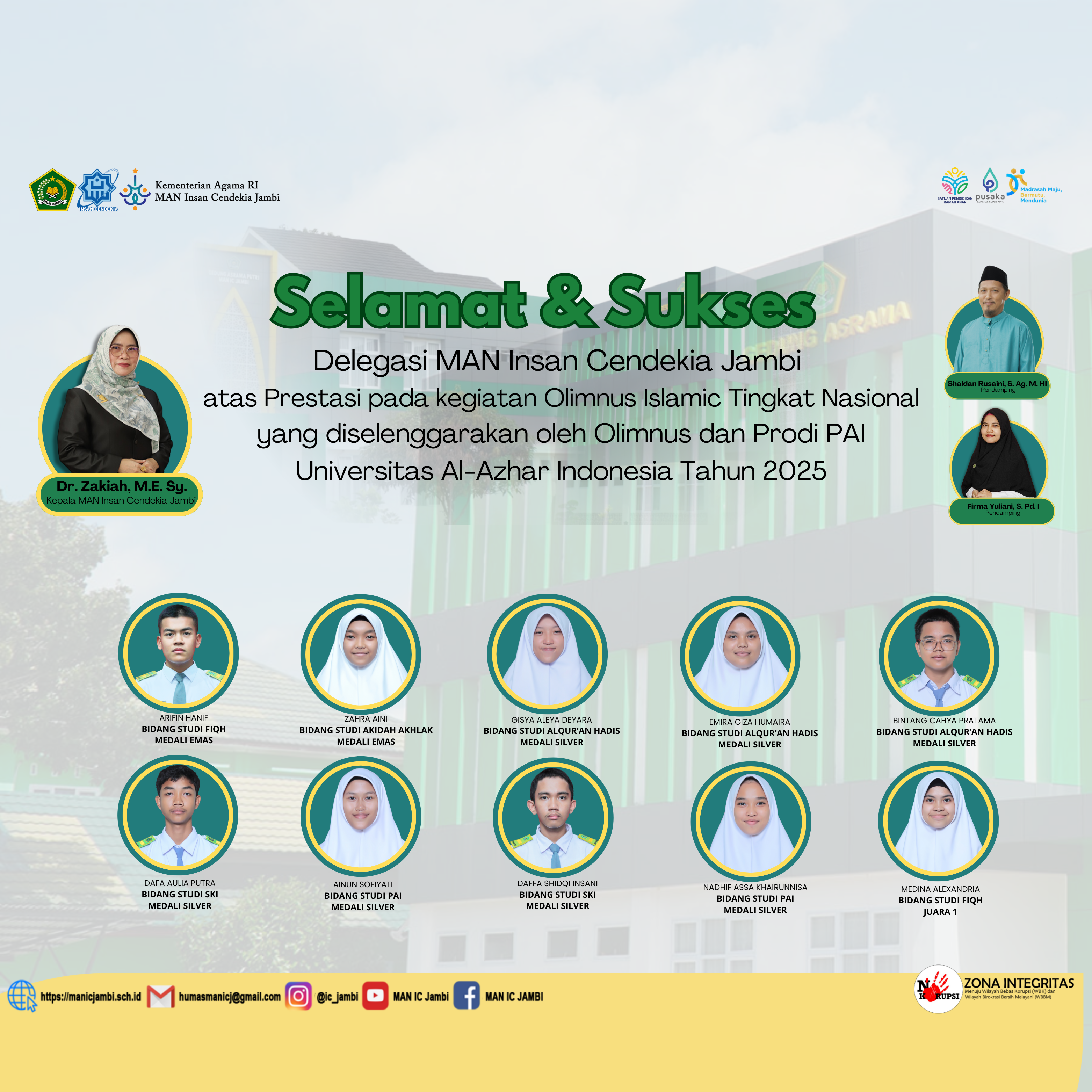 Borong Emas, Perak, dan Perunggu, MAN IC Jambi Sabet Juara di Ajang Olimpiade Islam Nasional 2025