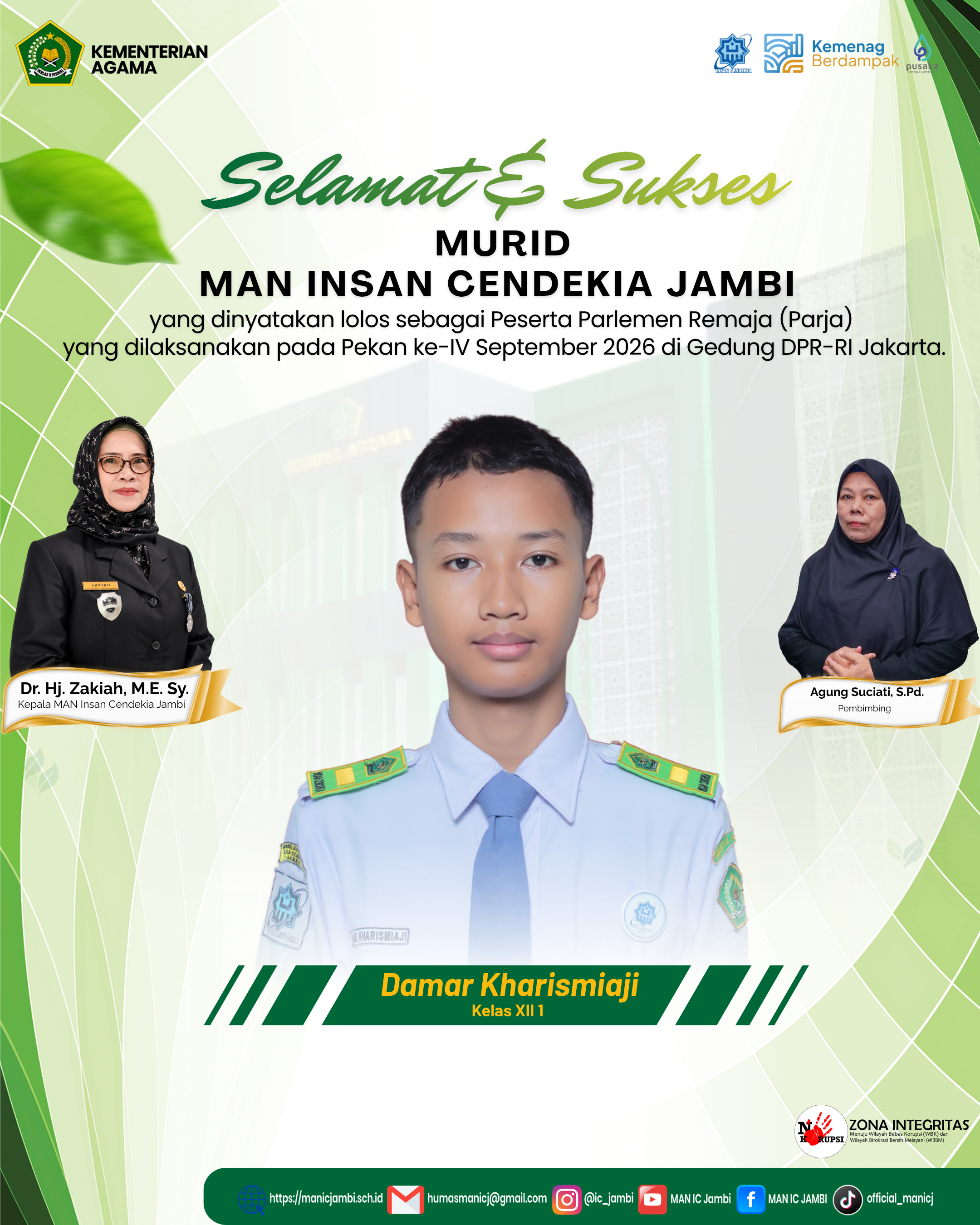 Damar Kharismiaji, Murid MAN Insan Cendekia Jambi Lolos Parlemen Remaja Tahun 2026