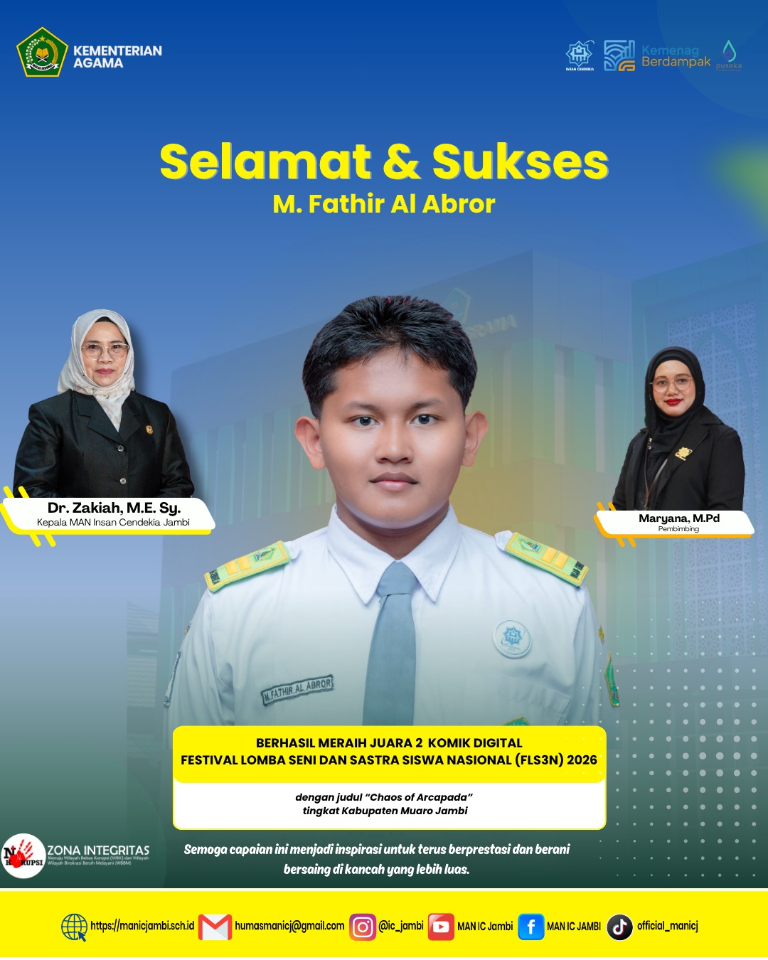 Fathir MAN IC Jambi Raih Juara FLS3N Lewat Komik Digital “Chaos of Arcapada”