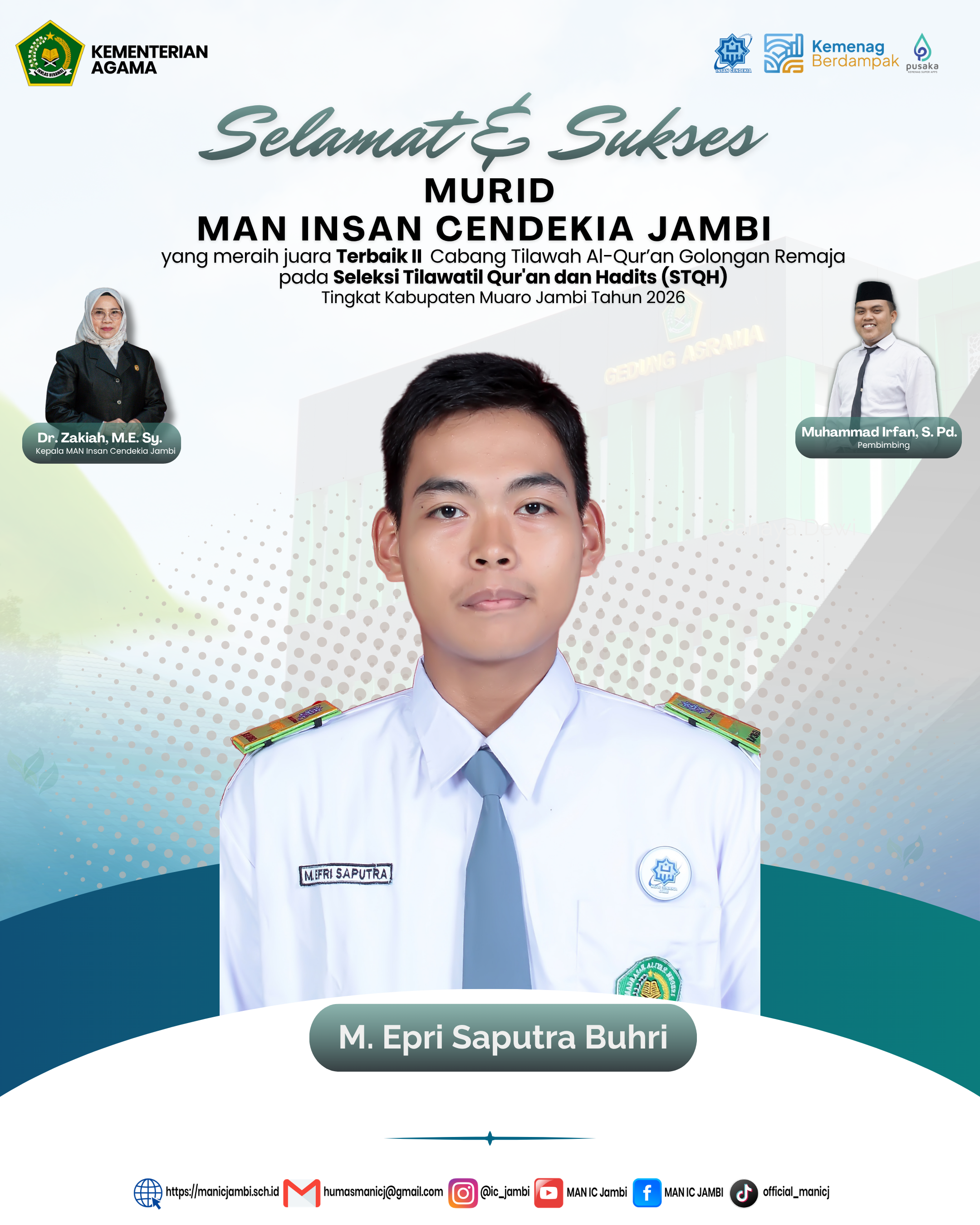 M. Epri Saputra Buhri Raih Terbaik II Tilawah Remaja pada STQH Tingkat  Kabupaten Muaro Jambi 2026