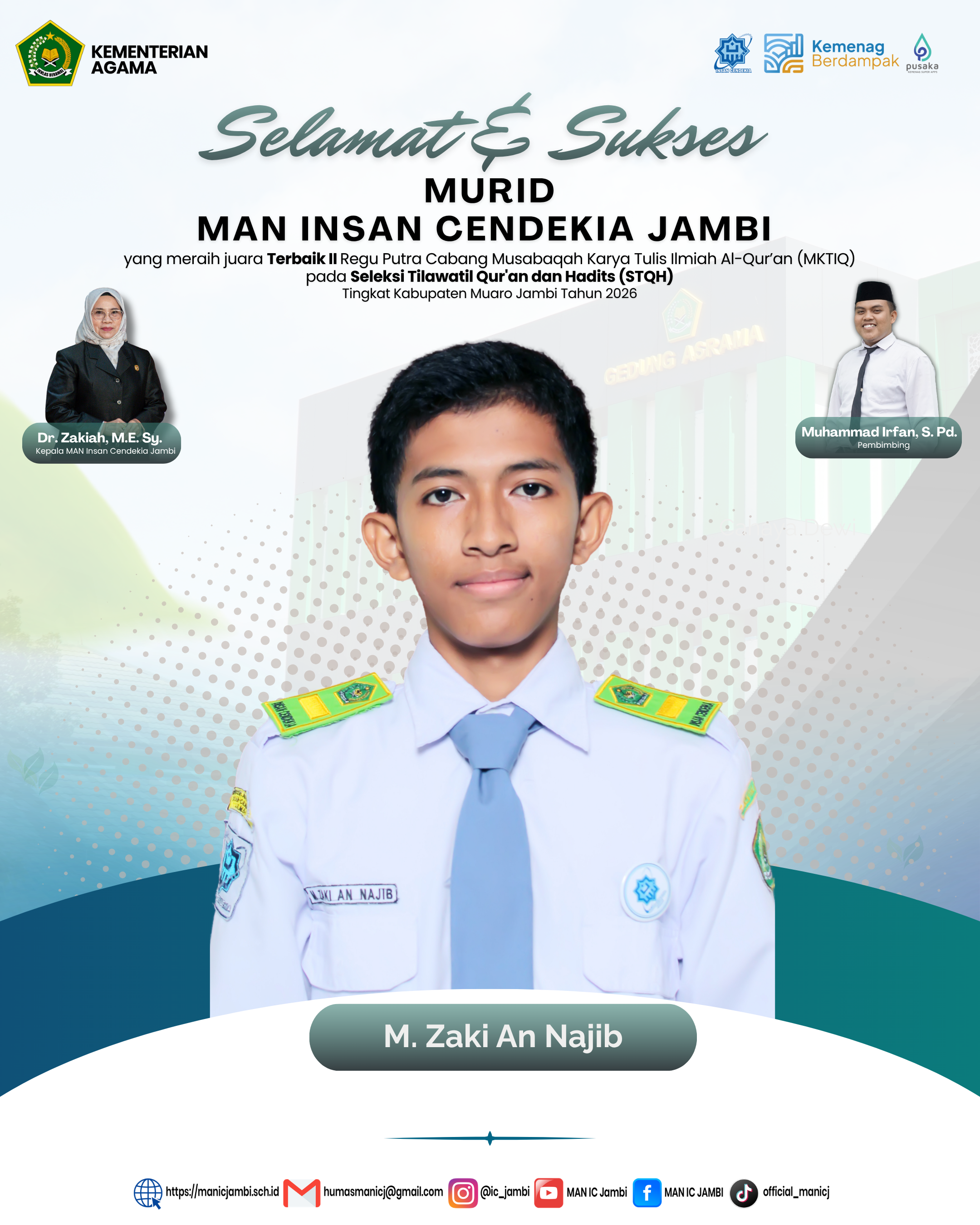 M. Zaki An Najib Raih Terbaik II MKTIQ pada STQH Kabupaten Muaro Jambi 2026