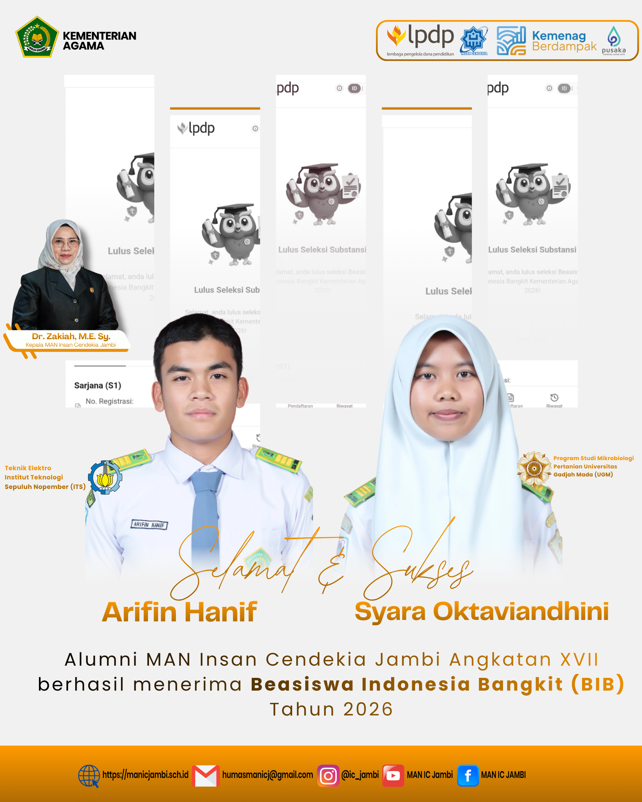 MAN Insan Cendekia Jambi Kembali Cetak Prestasi, Dua Alumni Angkatan 17 Raih Beasiswa Indonesia Bangkit ke UGM dan ITS