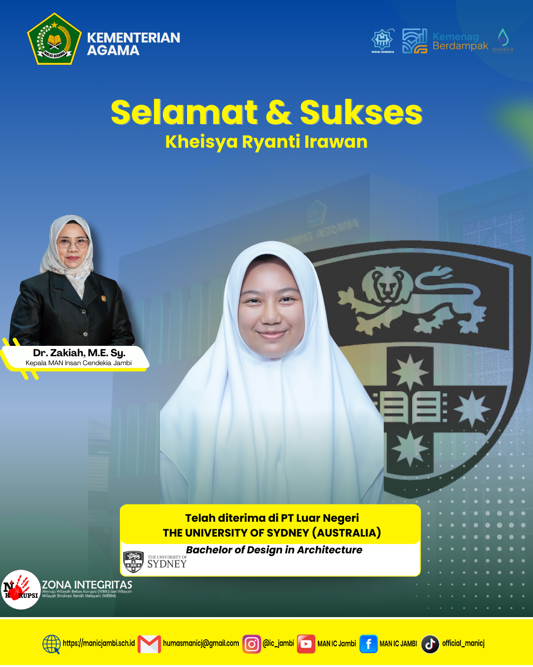 Murid MAN IC Jambi Raih Conditional Offer dari University of Sydney, Australia