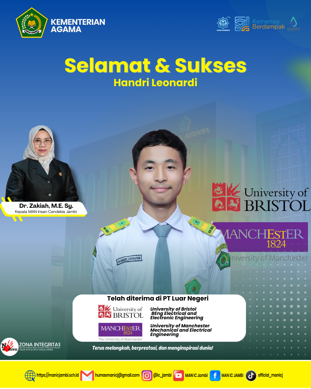 Prestasi Gemilang, Handri Leonardi  Murid  MAN IC Jambi Lolos di Dua Perguruan Tinggi Ternama Inggris