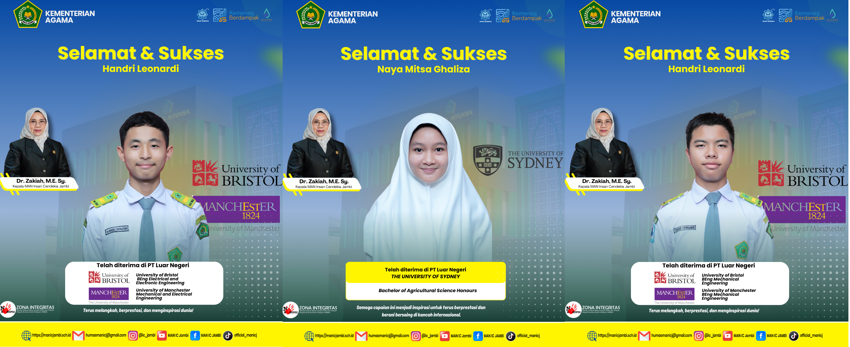 Prestasi Internasional MAN IC Jambi, Tiga Murid Lolos Perguruan Tinggi  Luar Negeri Bergengsi